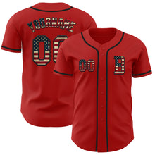 Load image into Gallery viewer, Custom Red Vintage USA Flag-Black Authentic Baseball Jersey
