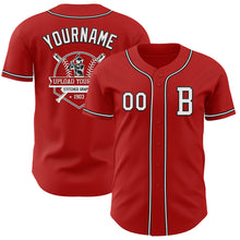 Load image into Gallery viewer, Custom Red White-Black Authentic Baseball Jersey