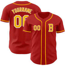 Load image into Gallery viewer, Custom Red Gold-White Authentic Baseball Jersey