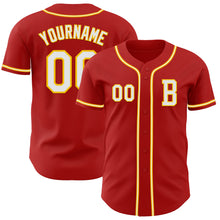 Load image into Gallery viewer, Custom Red White-Yellow Authentic Baseball Jersey