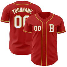 Load image into Gallery viewer, Custom Red White-Old Gold Authentic Baseball Jersey
