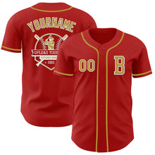 Load image into Gallery viewer, Custom Red Old Gold-White Authentic Baseball Jersey
