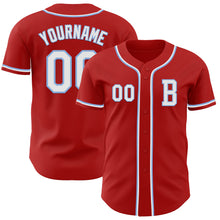 Load image into Gallery viewer, Custom Red White-Light Blue Authentic Baseball Jersey