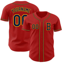 Load image into Gallery viewer, Custom Red Navy-Yellow Authentic Baseball Jersey