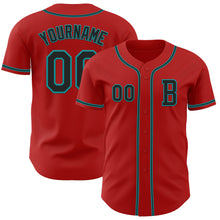 Load image into Gallery viewer, Custom Red Black-Teal Authentic Baseball Jersey