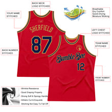 Load image into Gallery viewer, Custom Red Navy-Old Gold Authentic Throwback Basketball Jersey