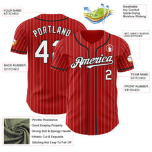 Load image into Gallery viewer, Custom Red White Pinstripe Black Authentic Baseball Jersey