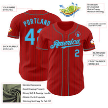 Load image into Gallery viewer, Custom Red Steel Gray Pinstripe Sky Blue Authentic Baseball Jersey