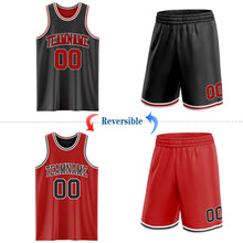 Load image into Gallery viewer, Custom Reversible Black Red-White Double Side Sublimation Basketball Suit Jersey