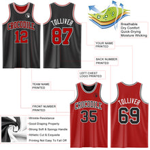 Load image into Gallery viewer, Custom Reversible Black Red-White Double Side Sublimation Basketball Suit Jersey