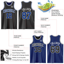Load image into Gallery viewer, Custom Reversible Black Royal-White Double Side Sublimation Basketball Suit Jersey