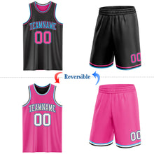 Load image into Gallery viewer, Custom Reversible Black Pink-Sky Blue Double Side Sublimation Basketball Suit Jersey
