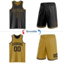 Load image into Gallery viewer, Custom Reversible Black Old Gold Double Side Sublimation Basketball Suit Jersey