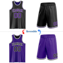 Load image into Gallery viewer, Custom Reversible Black Purple-White Double Side Sublimation Basketball Suit Jersey