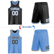Load image into Gallery viewer, Custom Reversible Black White-Light Blue Double Side Sublimation Basketball Suit Jersey