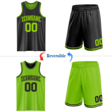 Load image into Gallery viewer, Custom Reversible Black Neon Green Double Side Sublimation Basketball Suit Jersey