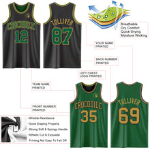 Load image into Gallery viewer, Custom Reversible Black Kelly Green-Old Gold Double Side Sublimation Basketball Suit Jersey