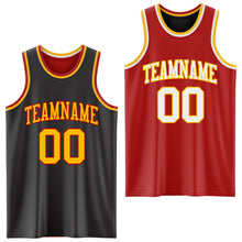 Load image into Gallery viewer, Custom Reversible Black Gold-Red Double Side Sublimation Basketball Suit Jersey