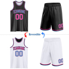Load image into Gallery viewer, Custom Reversible Black Pink-Light Blue Double Side Sublimation Basketball Suit Jersey