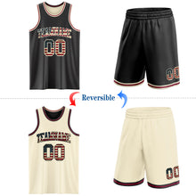Load image into Gallery viewer, Custom Reversible Black Vintage USA Flag Cream-Maroon Double Side Sublimation Basketball Suit Jersey