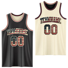 Load image into Gallery viewer, Custom Reversible Black Vintage USA Flag Cream-Maroon Double Side Sublimation Basketball Suit Jersey