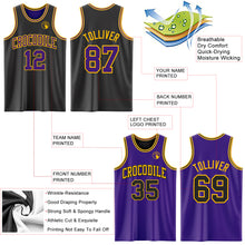Load image into Gallery viewer, Custom Reversible Black Purple-Gold Double Side Sublimation Basketball Suit Jersey