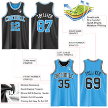 Load image into Gallery viewer, Custom Reversible Black Sky Blue-White Double Side Sublimation Basketball Suit Jersey