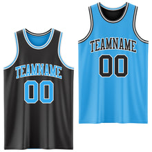 Load image into Gallery viewer, Custom Reversible Black Sky Blue-White Double Side Sublimation Basketball Suit Jersey
