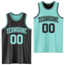 Load image into Gallery viewer, Custom Reversible Black Ice Blue Double Side Sublimation Basketball Suit Jersey