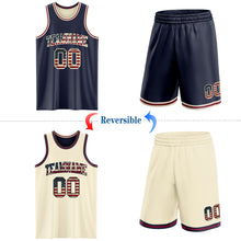 Load image into Gallery viewer, Custom Navy Vintage USA Flag Cream-Maroon Reversible Double Side Sublimation Basketball Suit Jersey
