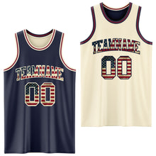 Load image into Gallery viewer, Custom Navy Vintage USA Flag Cream-Maroon Reversible Double Side Sublimation Basketball Suit Jersey
