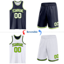 Load image into Gallery viewer, Custom Navy White-Neon Green Reversible Double Side Sublimation Basketball Suit Jersey