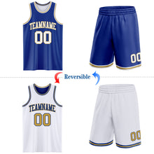 Load image into Gallery viewer, Custom Royal White-Old Gold Reversible Double Side Sublimation Basketball Suit Jersey
