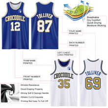 Load image into Gallery viewer, Custom Royal White-Old Gold Reversible Double Side Sublimation Basketball Suit Jersey