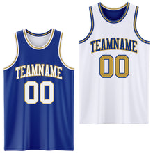 Load image into Gallery viewer, Custom Royal White-Old Gold Reversible Double Side Sublimation Basketball Suit Jersey