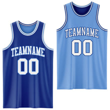 Load image into Gallery viewer, Custom Royal White-Light Blue Reversible Double Side Sublimation Basketball Suit Jersey