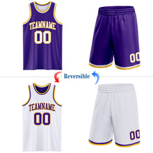 Load image into Gallery viewer, Custom Purple White-Gold Reversible Double Side Sublimation Basketball Suit Jersey
