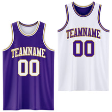 Load image into Gallery viewer, Custom Purple White-Old Gold Reversible Double Side Sublimation Basketball Suit Jersey