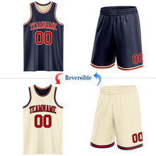 Load image into Gallery viewer, Custom Reversible Navy Red-Cream Double Side Sublimation Basketball Suit Jersey