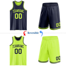 Load image into Gallery viewer, Custom Reversible Navy Neon Green Double Side Sublimation Basketball Suit Jersey