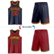 Load image into Gallery viewer, Custom Reversible Navy Maroon-Gold Double Side Sublimation Basketball Suit Jersey