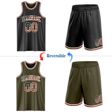 Load image into Gallery viewer, Custom Reversible Black Vintage USA Flag Cream-Maroon Double Side Sublimation Basketball Suit Jersey