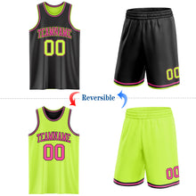 Load image into Gallery viewer, Custom Reversible Black Neon Green-Pink Double Side Sublimation Basketball Suit Jersey