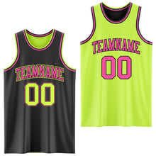 Load image into Gallery viewer, Custom Reversible Black Neon Green-Pink Double Side Sublimation Basketball Suit Jersey