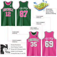 Load image into Gallery viewer, Custom Reversible Kelly Green Pink-White Double Side Sublimation Basketball Suit Jersey