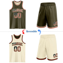 Load image into Gallery viewer, Custom Reversible Olive Vintage USA Flag Cream-Red Double Side Salute To Service Sublimation Basketball Suit Jersey