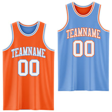 Load image into Gallery viewer, Custom Reversible Orange White-Light Blue Double Side Sublimation Basketball Suit Jersey