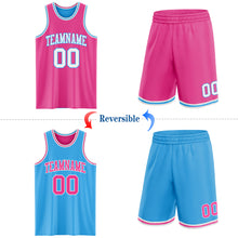 Load image into Gallery viewer, Custom Reversible Pink White-Sky Blue Double Side Sublimation Basketball Suit Jersey