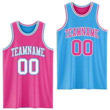 Load image into Gallery viewer, Custom Reversible Pink White-Sky Blue Double Side Sublimation Basketball Suit Jersey