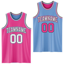 Load image into Gallery viewer, Custom Reversible Pink Black-Light Blue Double Side Sublimation Basketball Suit Jersey